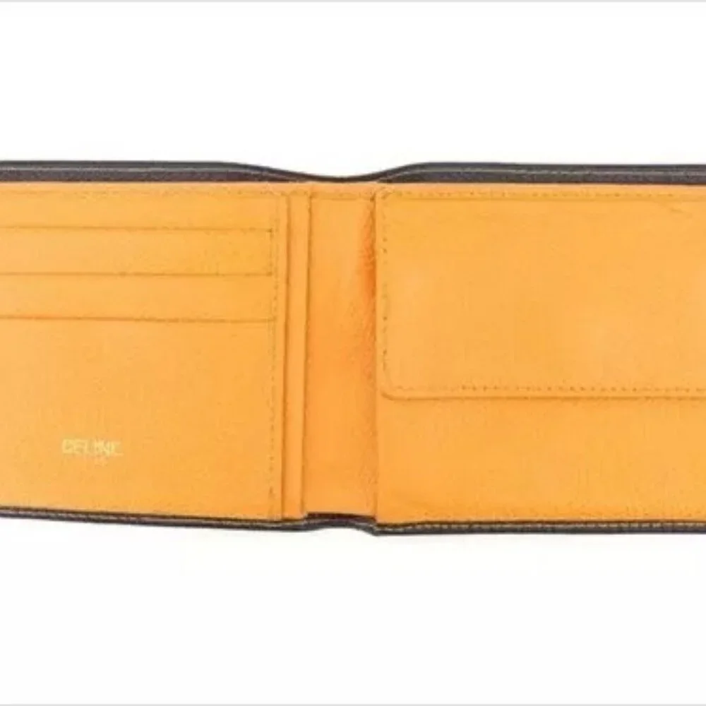 Celine Wallet Purse Bifold Navy Orange leather Mens Authentic Used